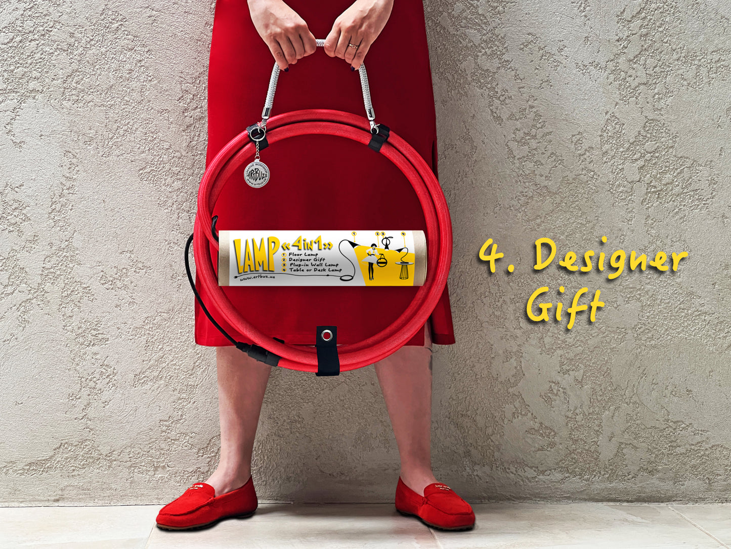 Lamp «4-in-1»: Floor Lamp, Table Lamp, Plug-in Wall Sconce, Designer Gift Bag.