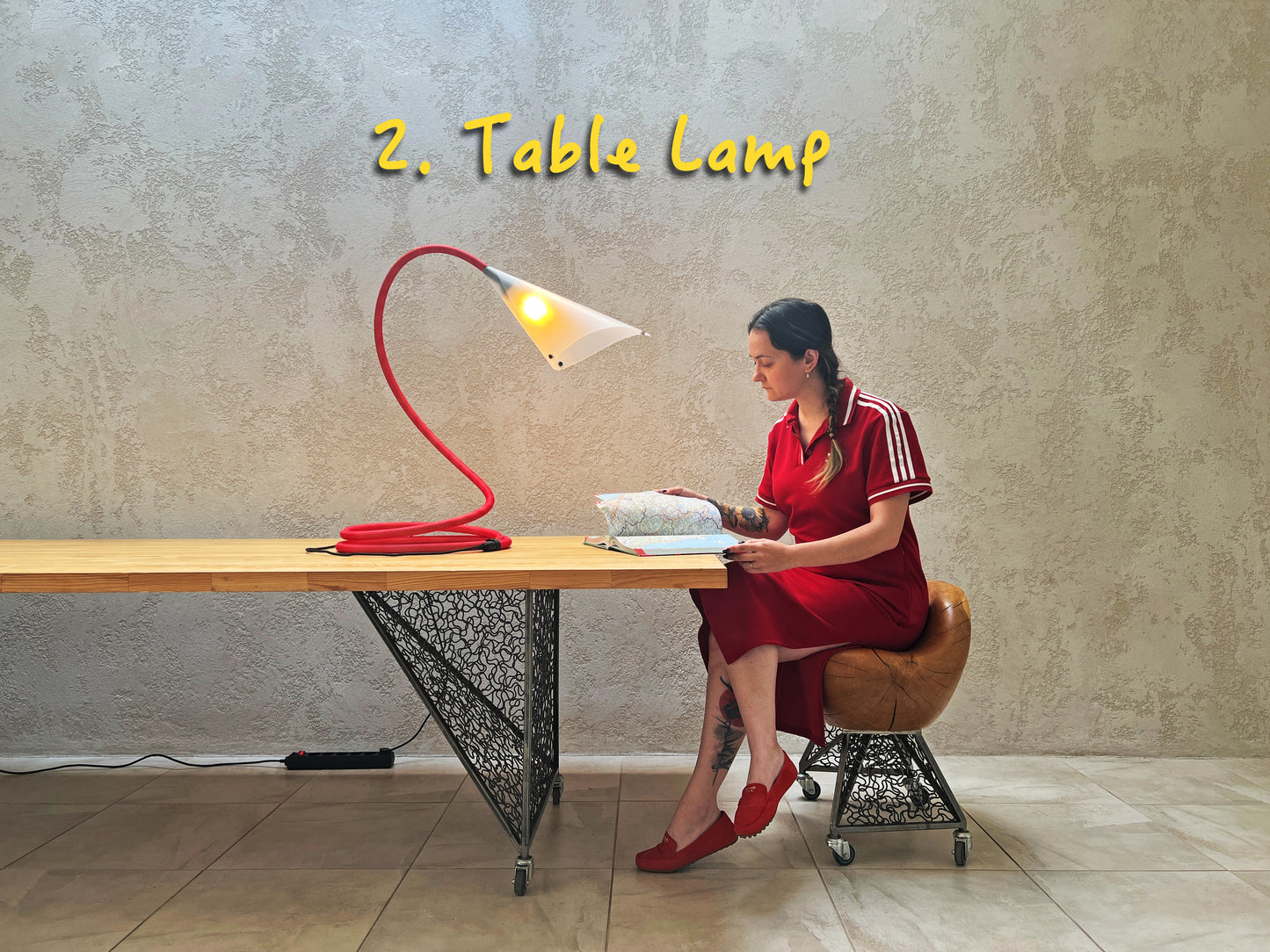 Lamp «4-in-1»: Floor Lamp, Table Lamp, Plug-in Wall Sconce, Designer Gift Bag.